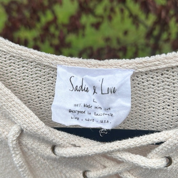 Sadie & Love laced drawstring v neck knit crop pullover sweater Ivory size Large - Picture 4 of 5